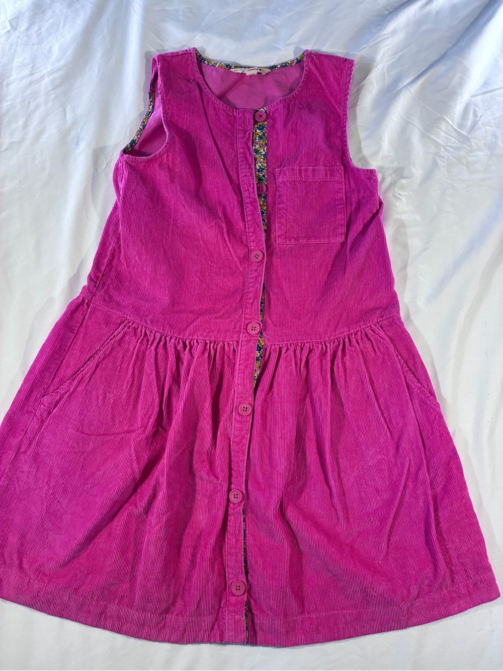 Mini Boden Bright Pink Corduroy Button-Front Pinafore